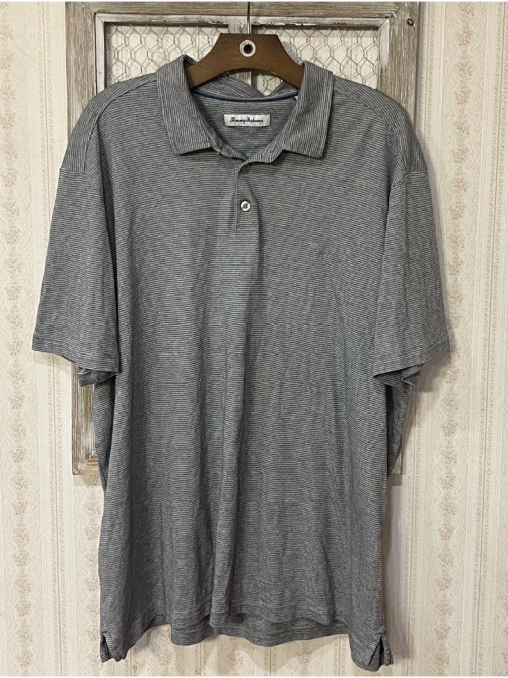 Tommy Bahama Men's Grey Striped Polo Shirt